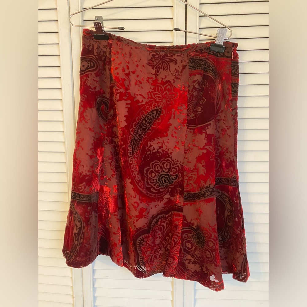 Vintage 90s Y2K Red Velvet Floral Burnout Skirt Whimsigoth Gypsy Fairy Grunge